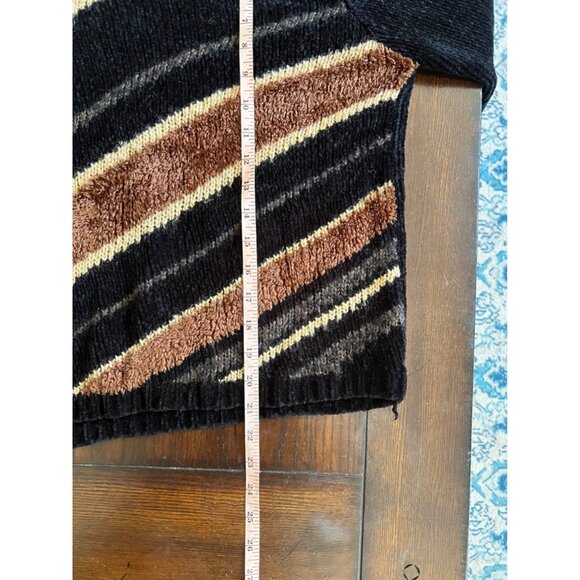 Vintage 90's Classic Elements Striped Chenille Sweater Black Neutral Medium - Picture 6 of 6